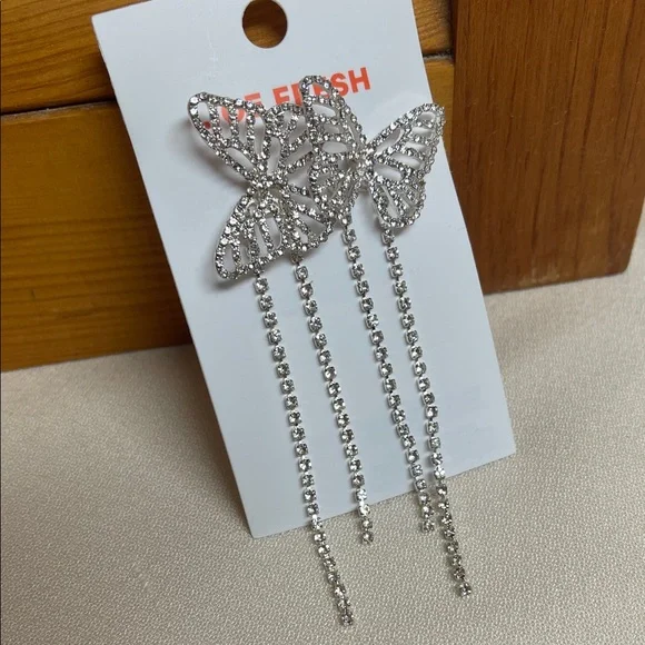 Joe Fresh Silver Rhinestone Butterfly Drop Earrings - Picture 3 of 8